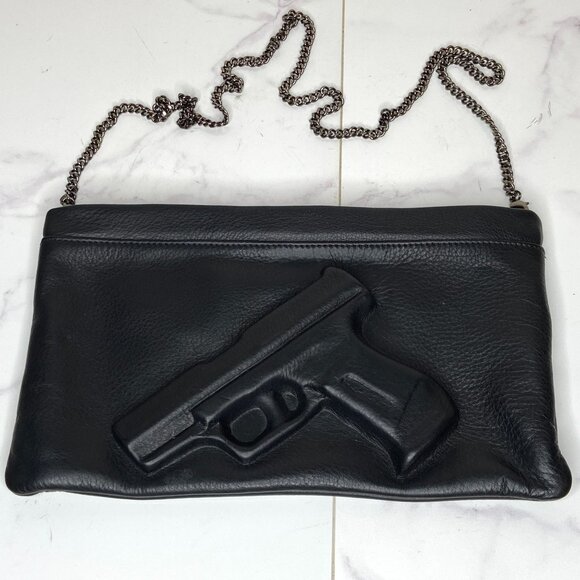 Vlieger & Vandam Black Leather Gun Embossed GUARDIAN ANGEL Bag Purse - Picture 1 of 12